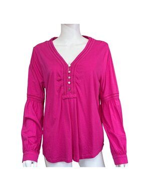 Lauren Ralph Lauren Womens XL Pink Cotton V-Neck Button Detail Long Sleeve Blous